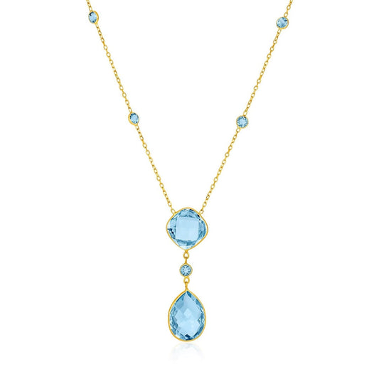 14k Yellow Gold Necklace with Pear-Shaped and Cushion Blue Topaz Briolettes | Richard