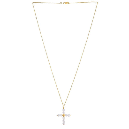 14k Yellow Gold Pearl Cross Pendant | Richard Cannon Jewelry