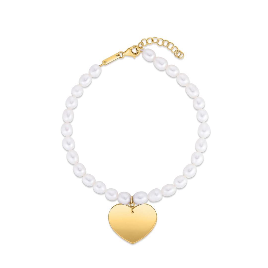 14k Yellow Gold Pearl Heart Charm Bracelet | Richard Cannon Jewelry