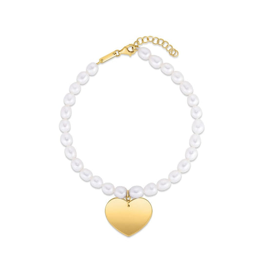 14k Yellow Gold Pearl Heart Charm Bracelet | Richard Cannon Jewelry