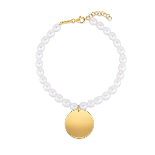 14k Yellow Gold Pearl Tag Charm Bracelet | Richard Cannon Jewelry
