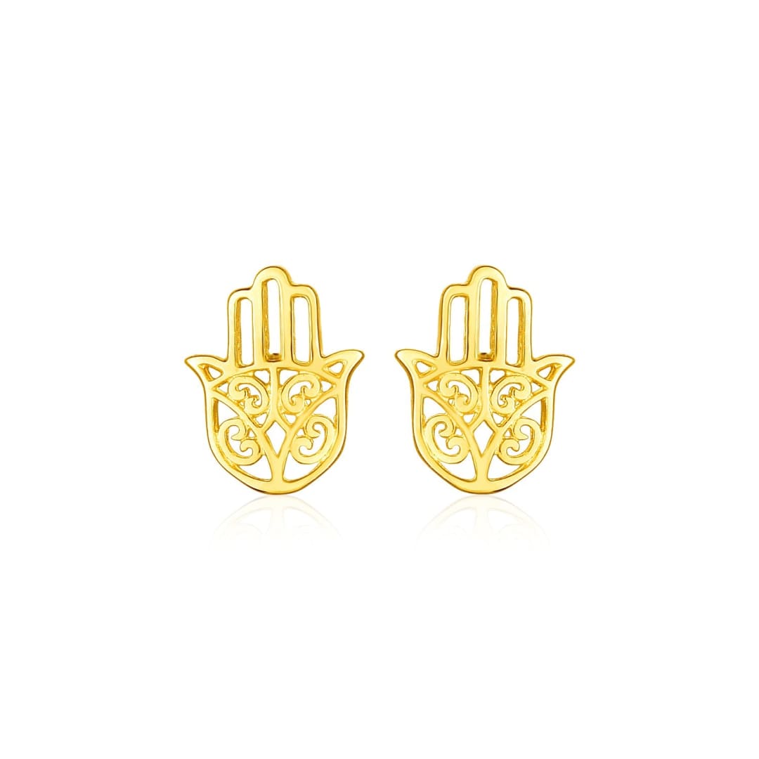 14k Yellow Gold Polished Hand of Hamsa Post Earrings | Richard Cannon Jewelry
