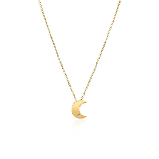 14k Yellow Gold Polished Moon Necklace with Diamond | Richard Cannon Jewelry