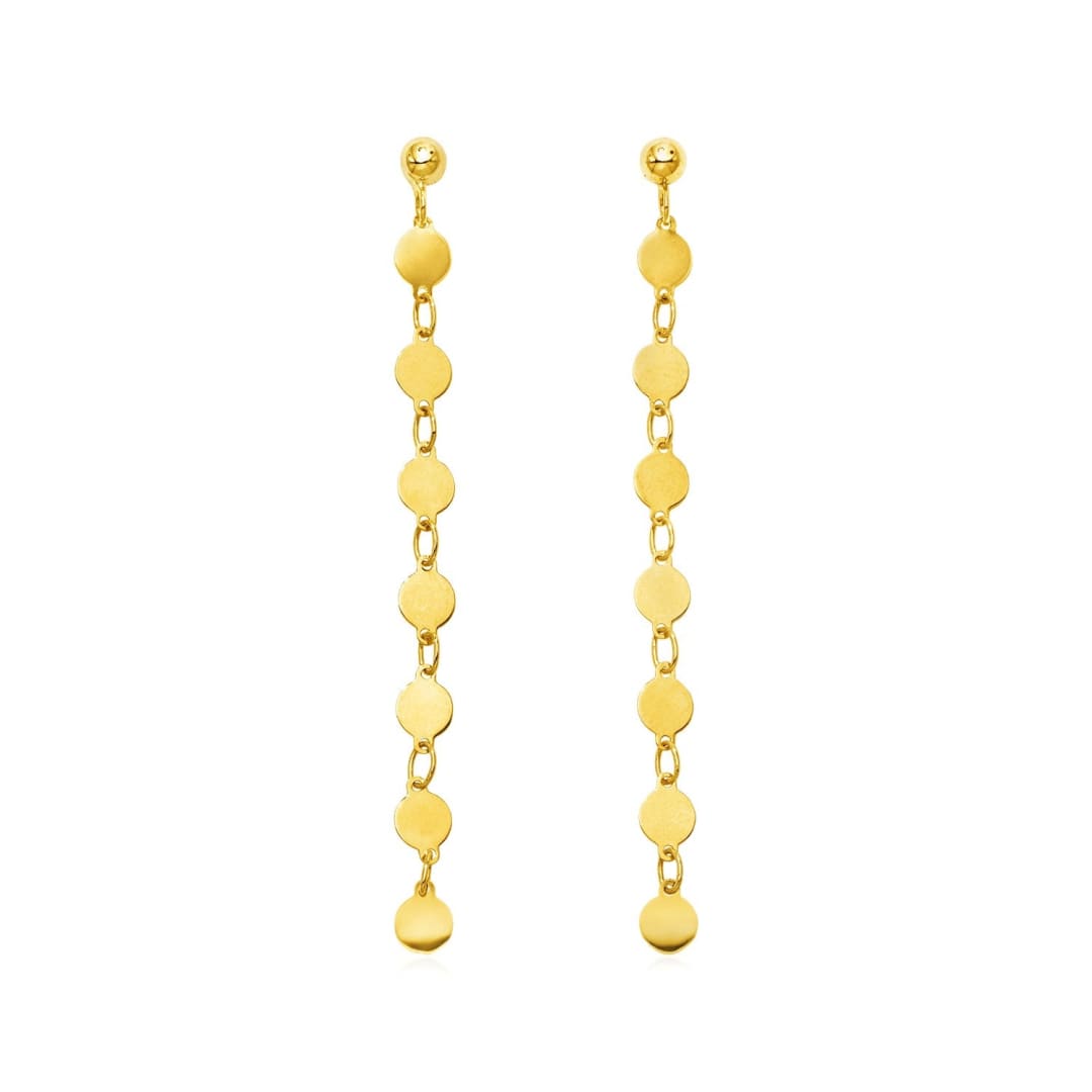 14k Yellow Gold Post Dangle Earrings with Polished Circles | Richard Cannon Jewelry