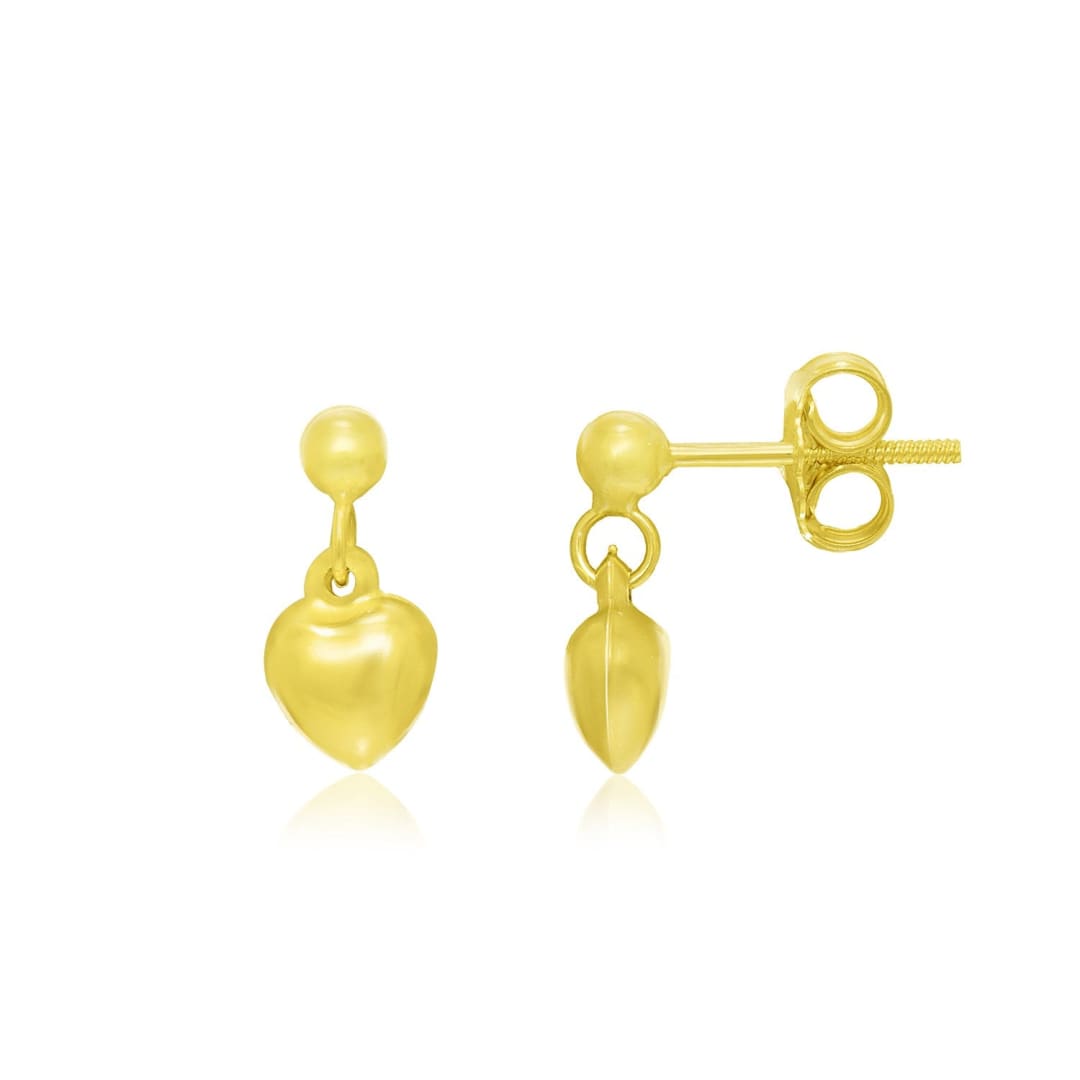 14k Yellow Gold Puffed Heart Children’s Dangling Earrings | Richard Cannon Jewelry