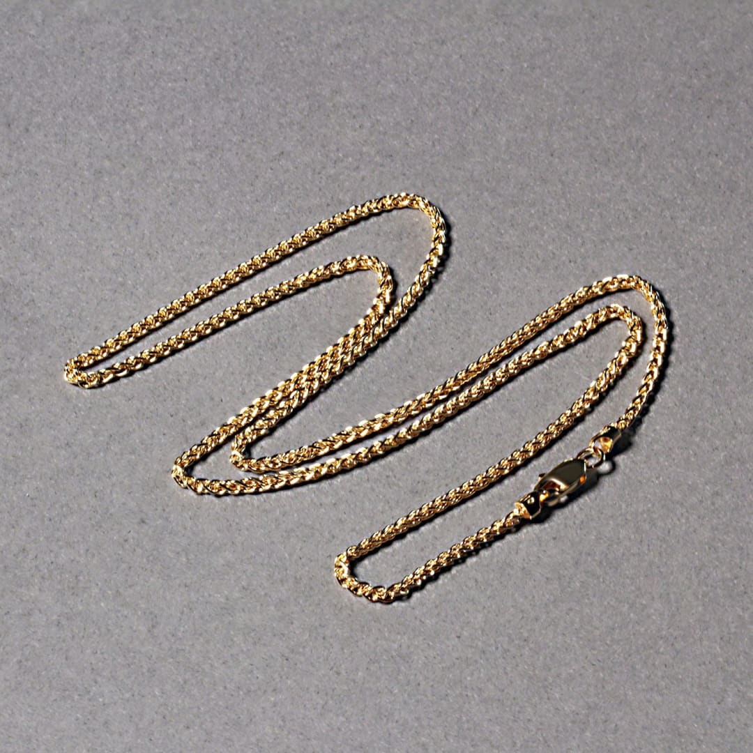 14k Yellow Gold Round Wheat Chain 1.5mm | Richard Cannon Jewelry