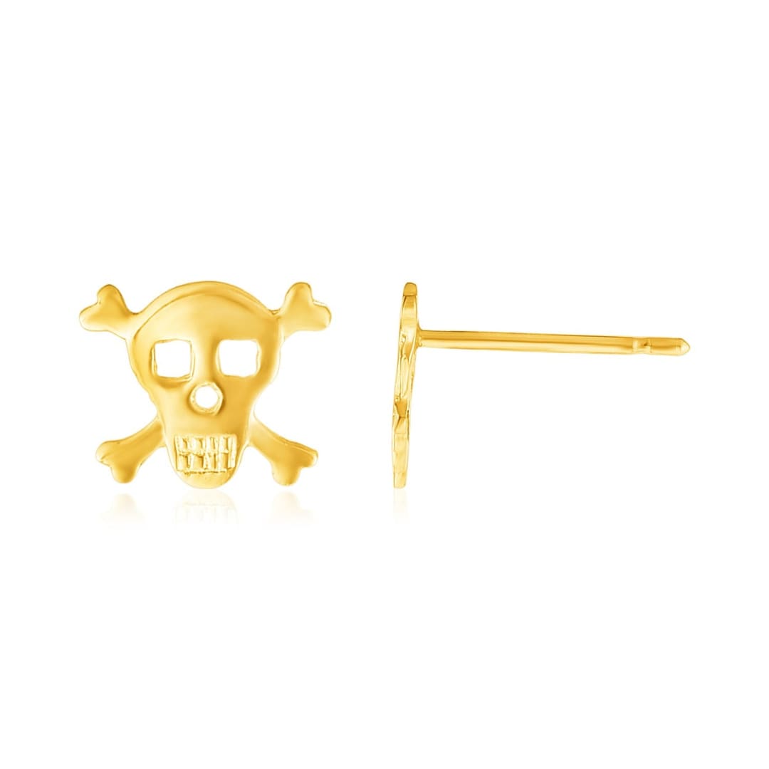 14K Yellow Gold Skull and Crossbones Post Earrings | Richard Cannon Jewelry