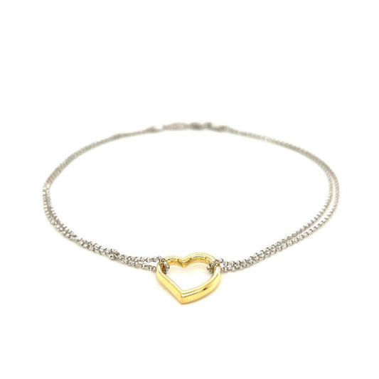 14k Yellow Gold and Sterling Silver Anklet with a Single Open Heart Station | Richard