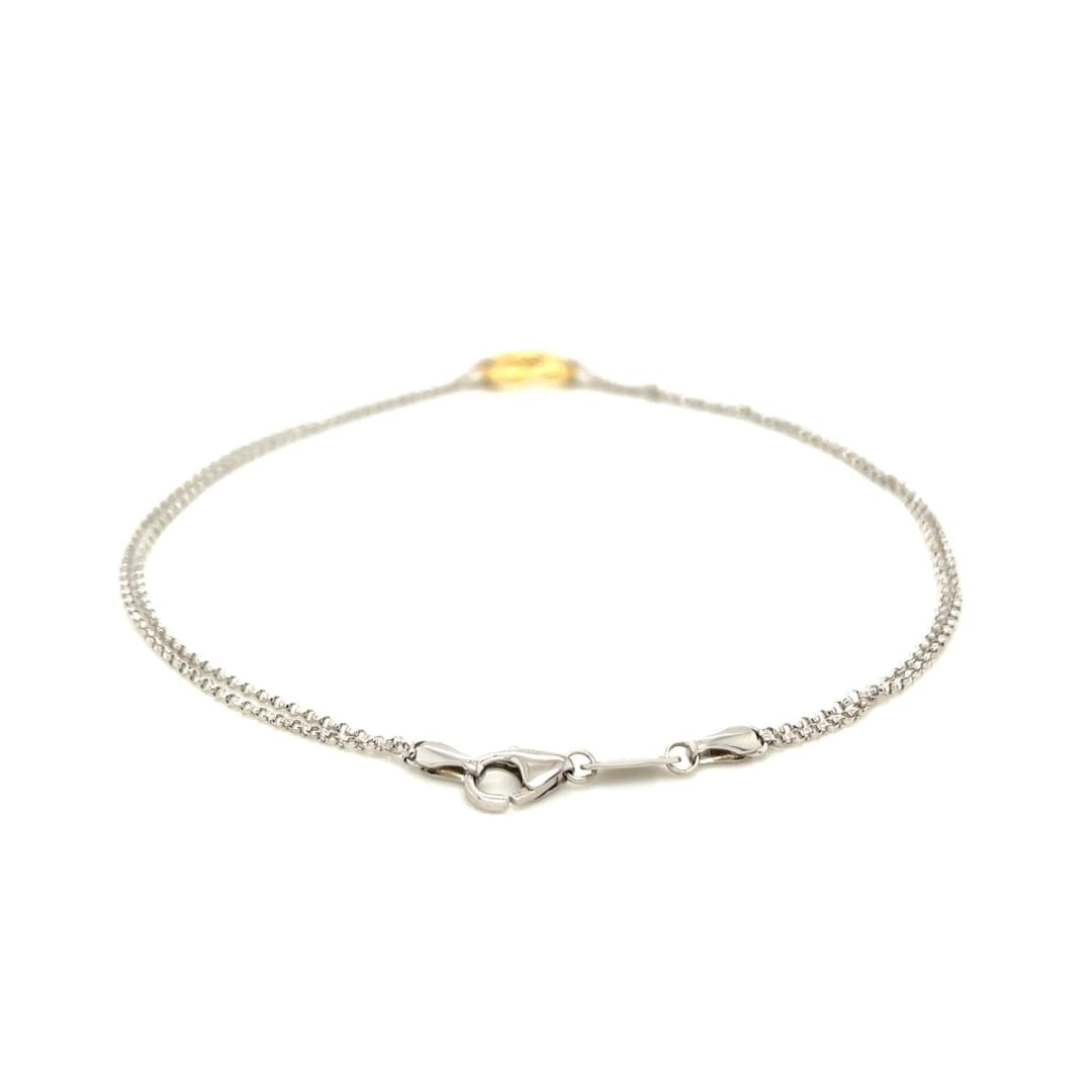 14k Yellow Gold and Sterling Silver Anklet with a Single Open Heart Station | Richard