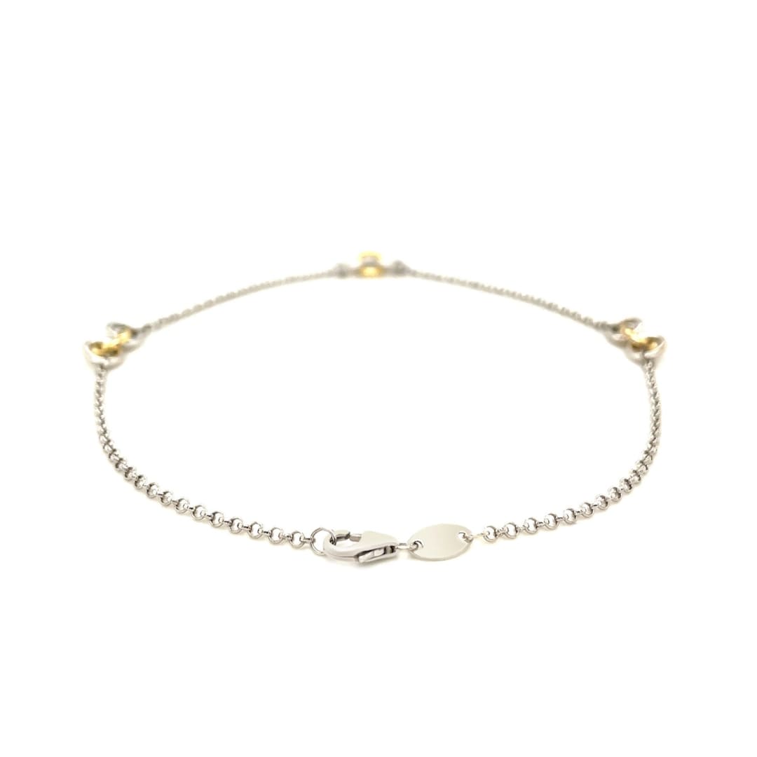 14k Yellow Gold and Sterling Silver Triple Ring Stationed Anklet | Richard Cannon Jewelry