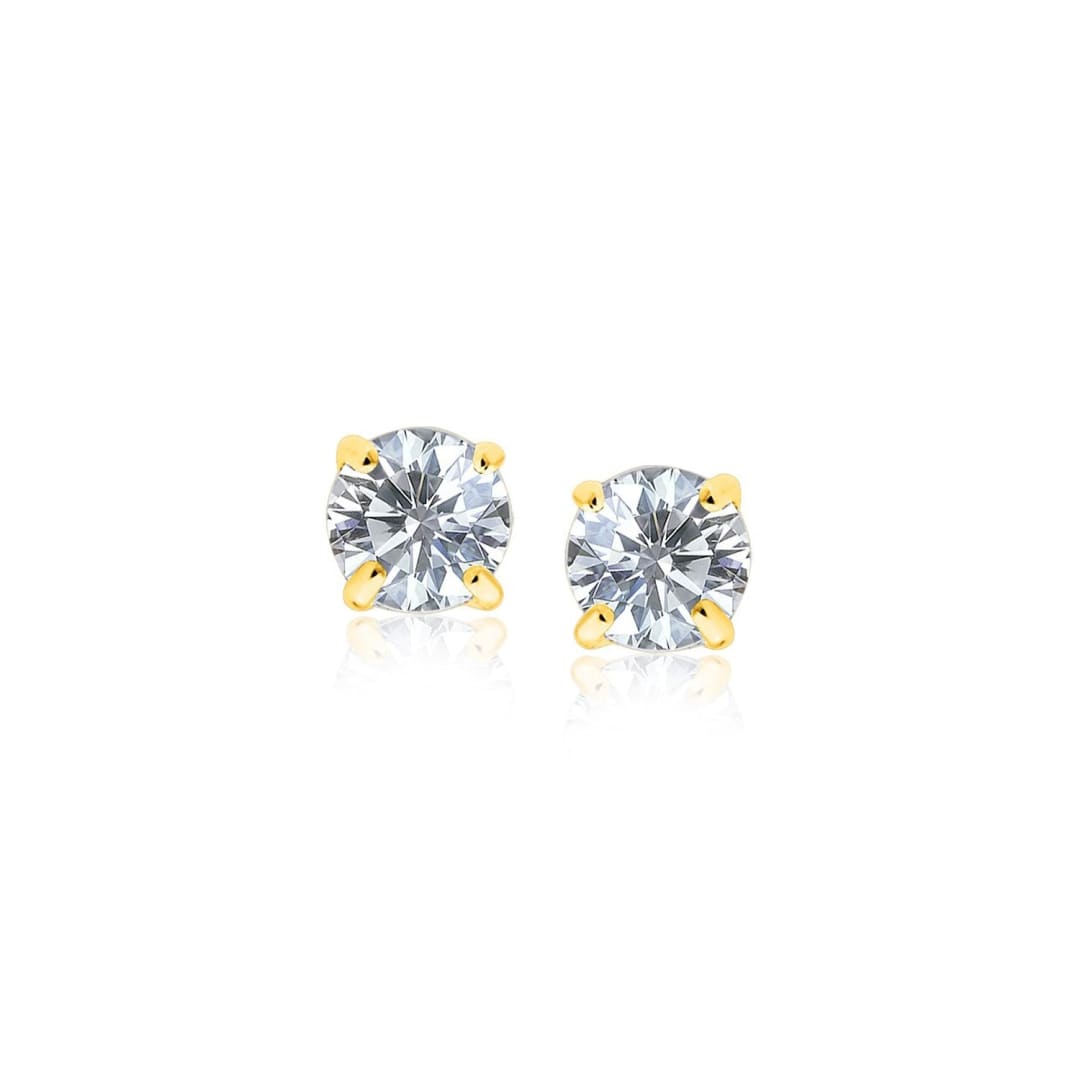 14k Yellow Gold Stud Earrings with White Hue Faceted Cubic Zirconia | Richard Cannon