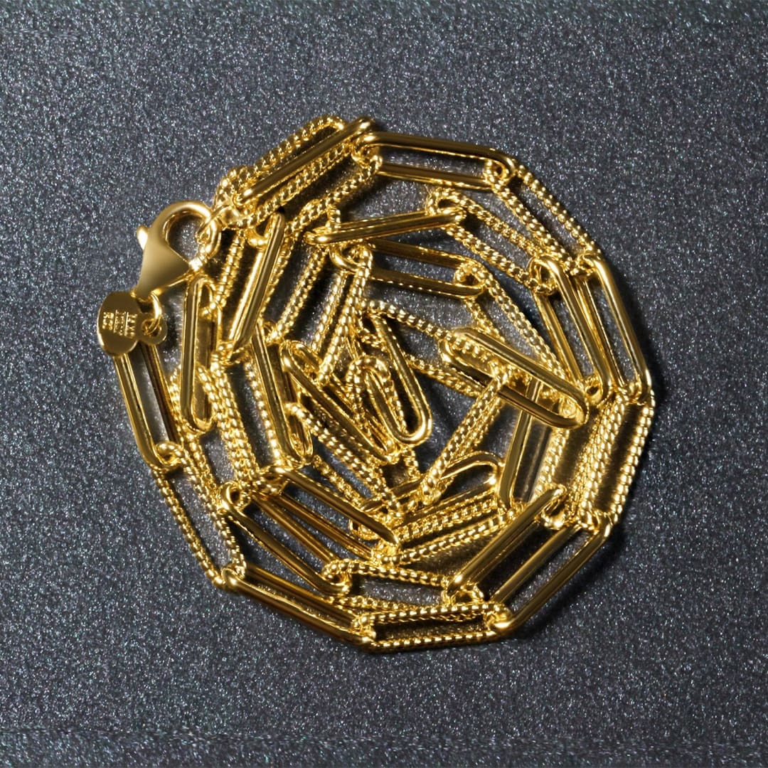 14k Yellow Gold Textured Paperclip Chain (3.5mm) | Richard Cannon Jewelry