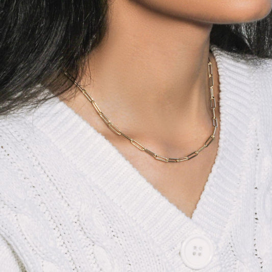 14k Yellow Gold Textured Paperclip Chain (3.5mm) | Richard Cannon Jewelry