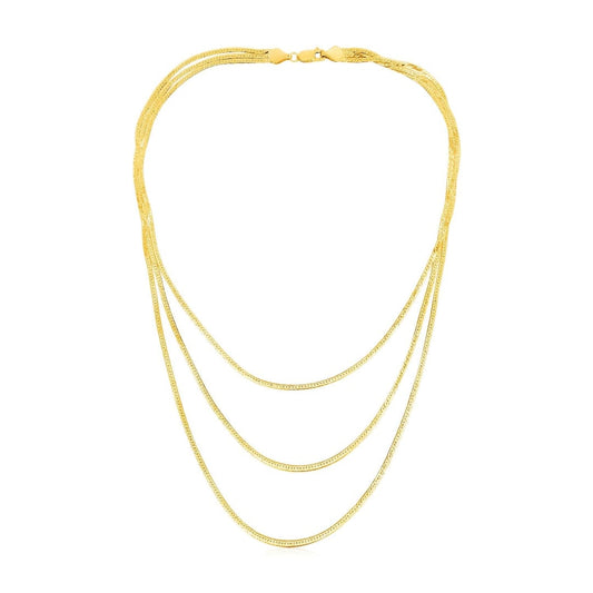 14k Yellow Gold Three Strand Herringbone Chain Necklace | Richard Cannon Jewelry