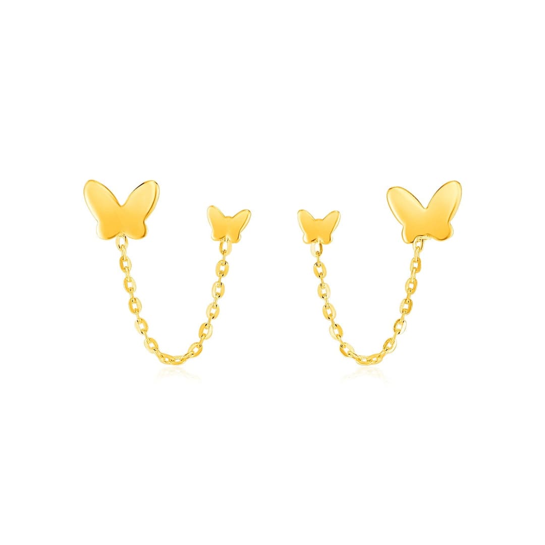 14k Yellow Gold Two Hole Post Earrings with Butterflies | Richard Cannon Jewelry