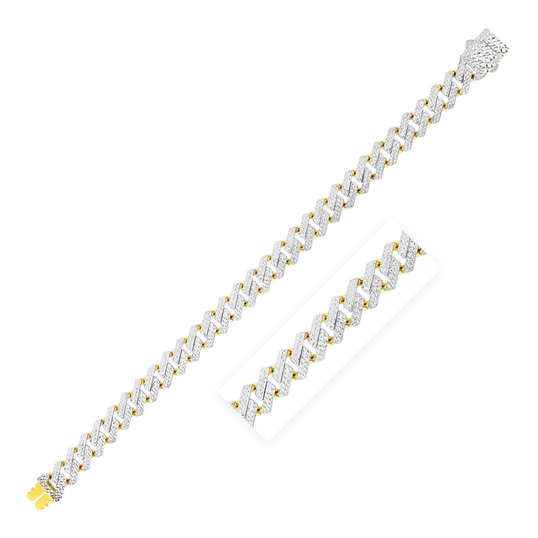 14k Yellow Gold White Pave High Polish Modern Lite Edge Bracelet (9.5mm) | Richard Cannon