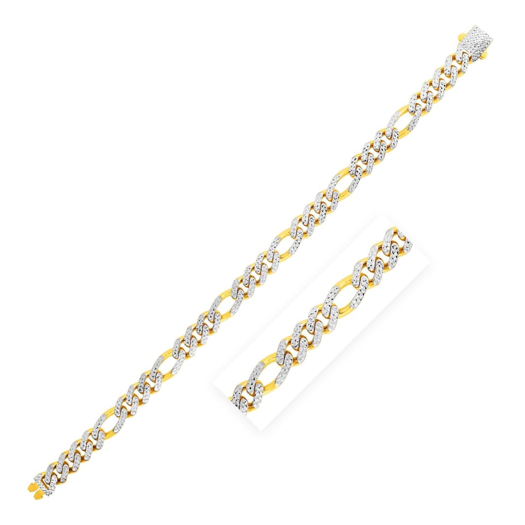 14k Yellow Gold White Pave High Polish Modern Lite Figaro Bracelet (8.0mm) | Richard
