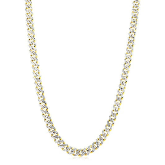 14k Yellow Gold White Pave High Polish Modern Lite Miami Cuban Chain (8.0mm) | Richard
