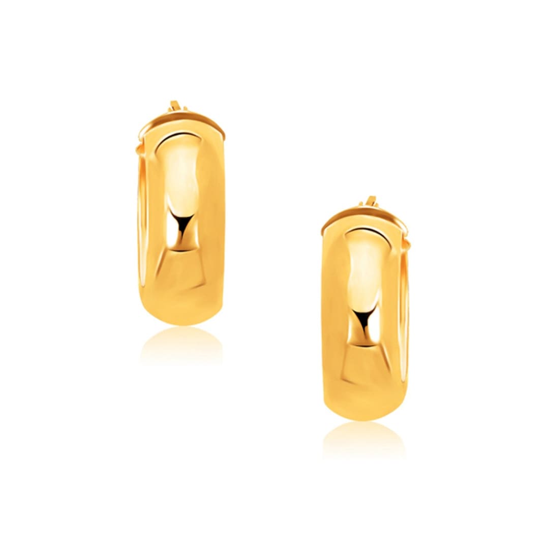 14k Yellow Gold Wide Medium Hoop Earrings with Snap Lock | Richard Cannon Jewelry