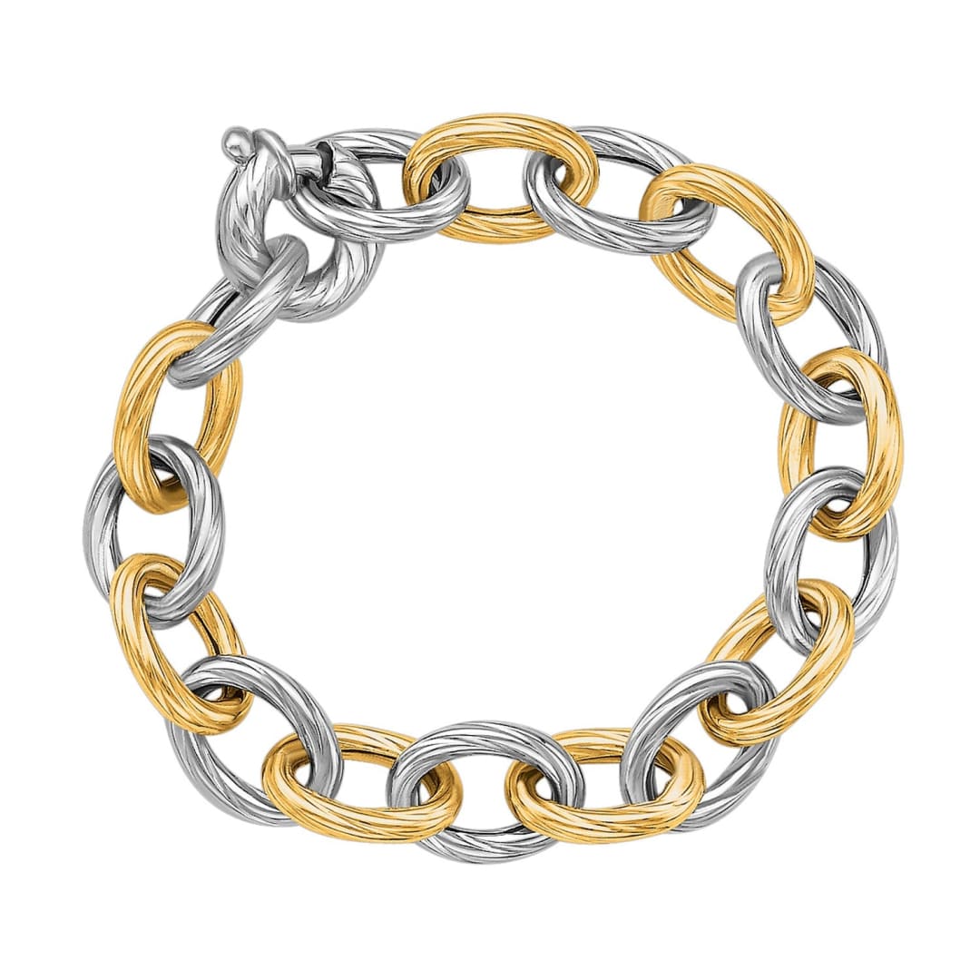 18k Yellow Gold and Sterling Silver Rhodium Plated Diamond Cut Chain Bracelet | Richard