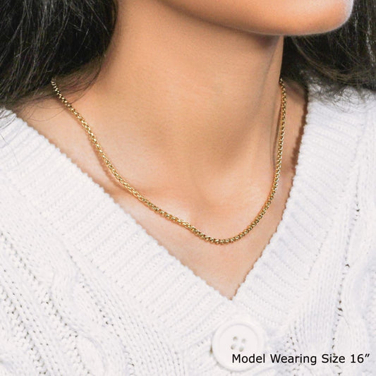 2.4mm 14k Yellow Gold Round Box Chain | Richard Cannon Jewelry