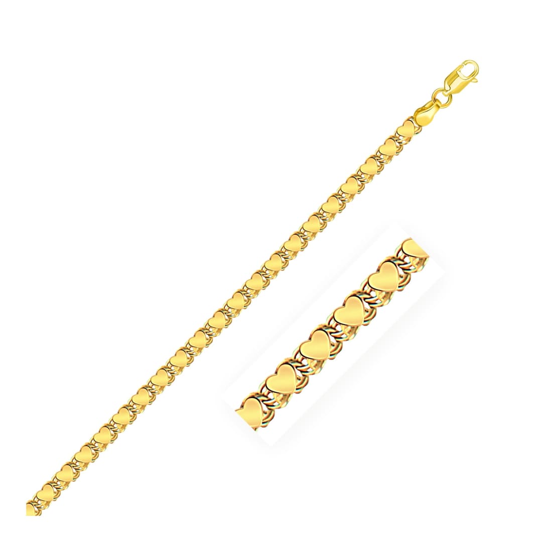 3.3mm 14k Yellow Gold Heart Anklet | Richard Cannon Jewelry
