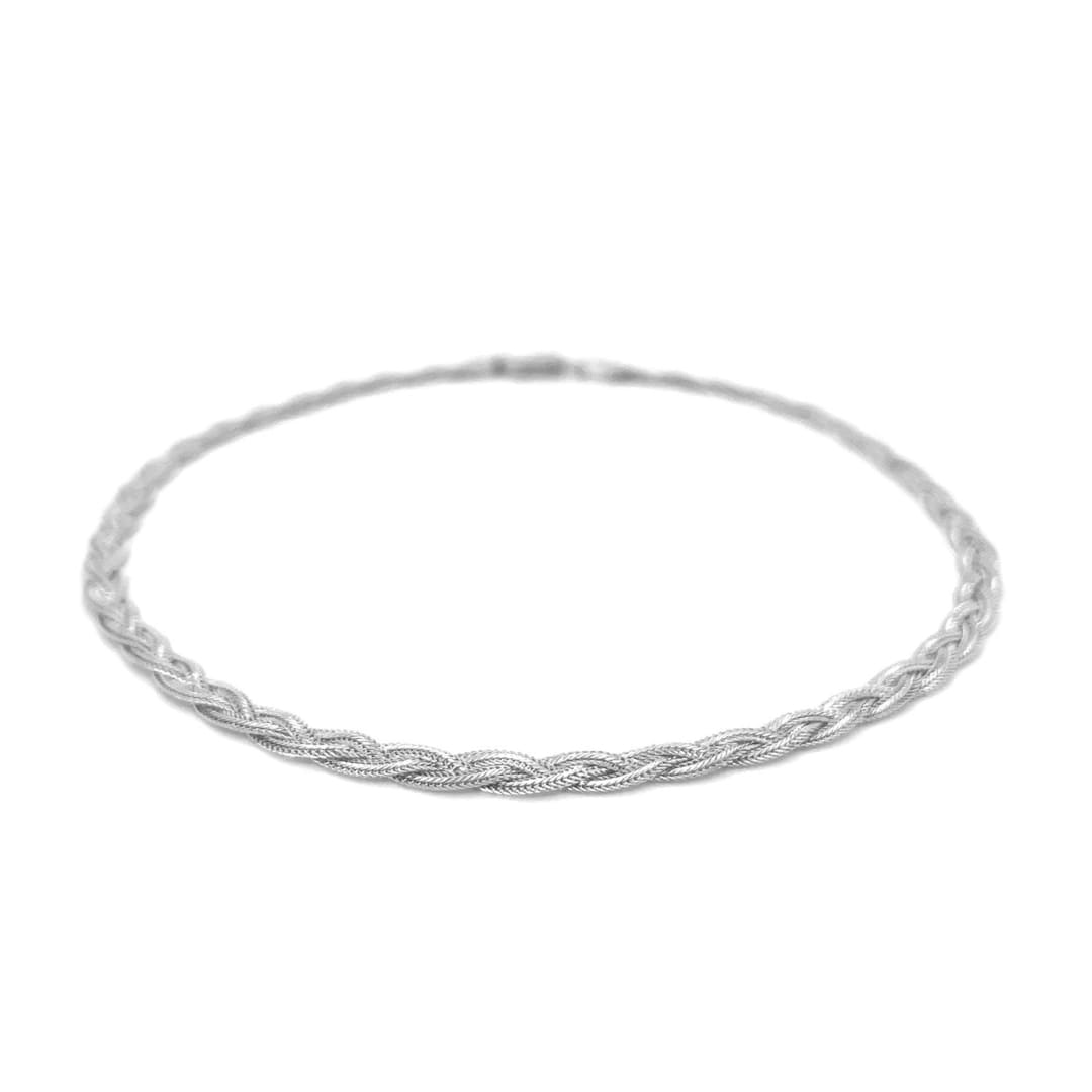 3.5mm 14k White Braided Foxtail Anklet | Richard Cannon Jewelry