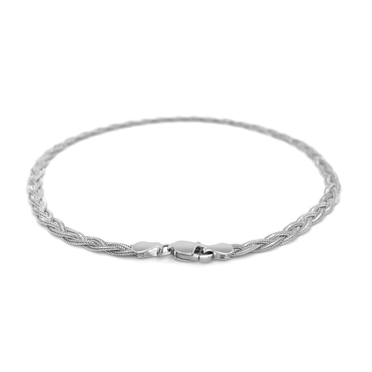 3.5mm 14k White Braided Foxtail Anklet | Richard Cannon Jewelry