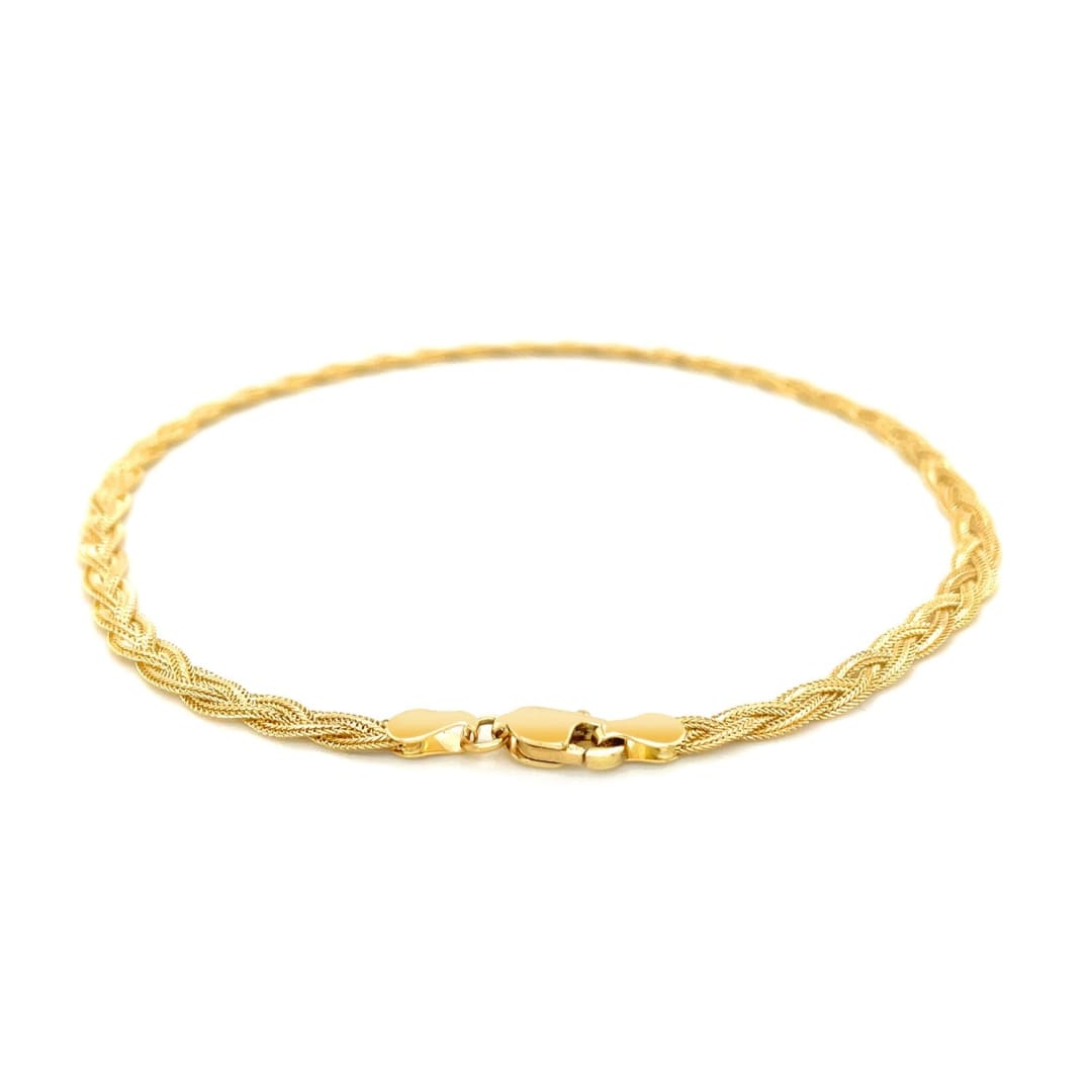 3.5mm 14k Yellow Braided Foxtail Anklet | Richard Cannon Jewelry