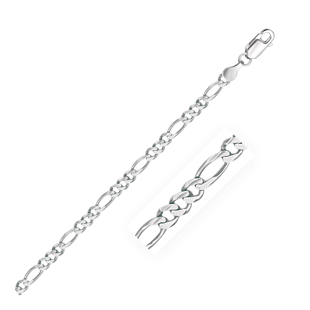 3.8mm 14k White Gold Solid Figaro Bracelet | Richard Cannon Jewelry