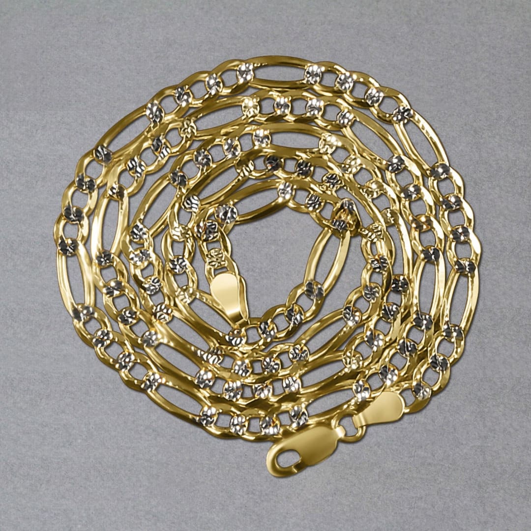 4.0mm 14K Yellow Gold Solid Pave Figaro Chain | Richard Cannon Jewelry