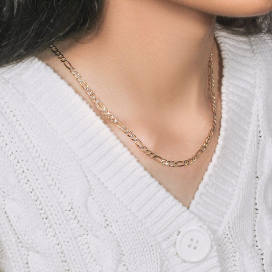 4.0mm 14K Yellow Gold Solid Pave Figaro Chain | Richard Cannon Jewelry