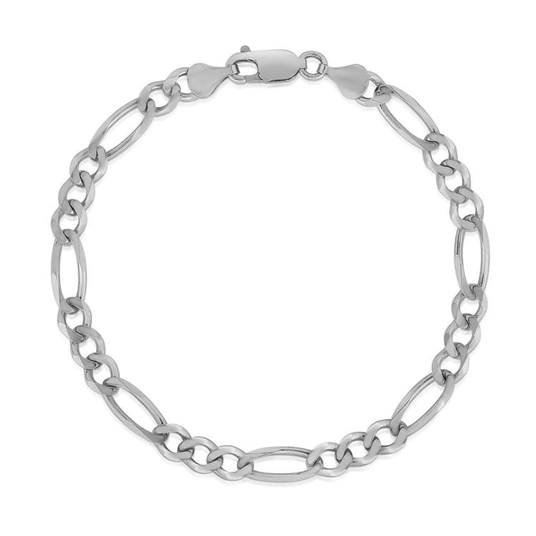4.6mm 14k White Gold Solid Figaro Bracelet | Richard Cannon Jewelry