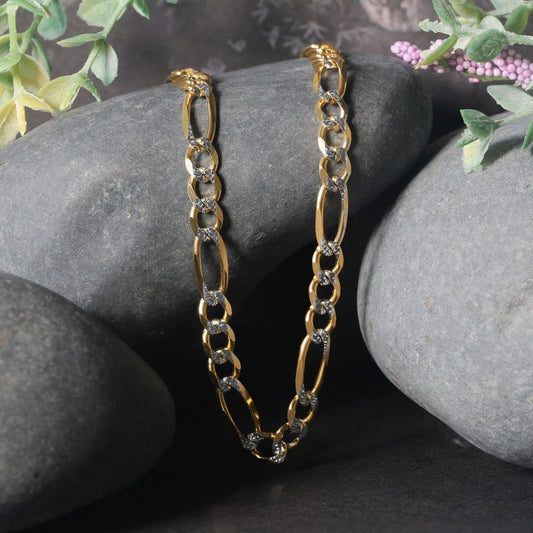 6.0mm 14K Yellow Gold Solid Pave Figaro Chain | Richard Cannon Jewelry