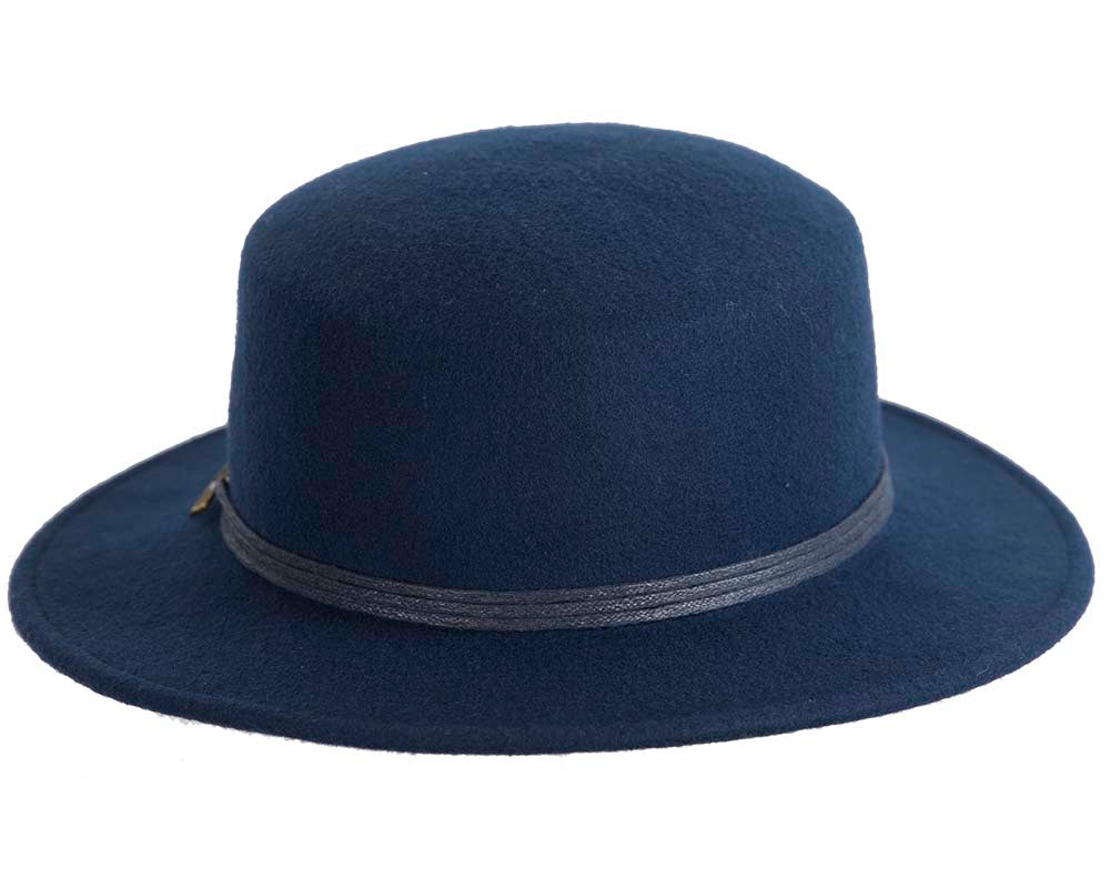Wide brim navy ladies winter black felt boater by Cupids Millinery-5