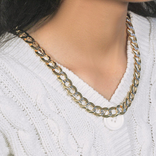 14k Two Tone Gold Pave Curb Chain (12.18 mm)-1