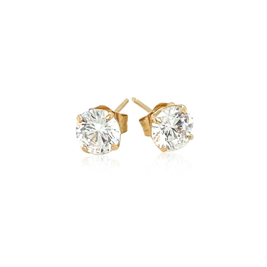 14k Yellow Gold Stud Earrings with White Hue Faceted Cubic Zirconia(5mm)-1