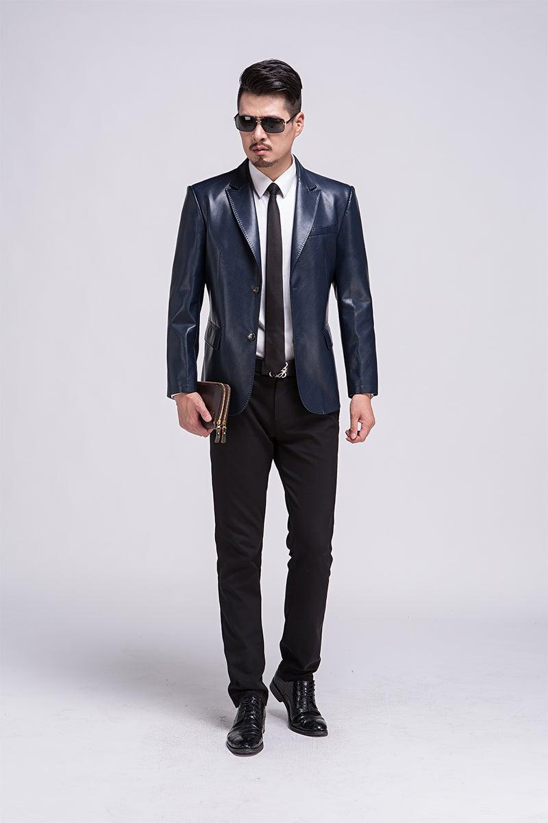 Balkan Mens 3 Button Leather Blazer-2