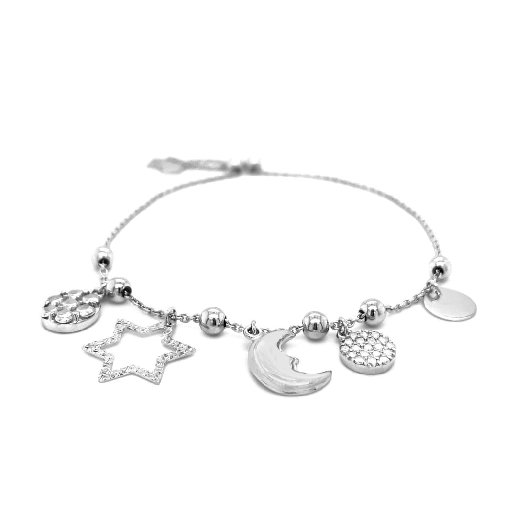 Adjustable Bead Bracelet with Celestial Charms in Sterling Silver | Richard Cannon Jewelry