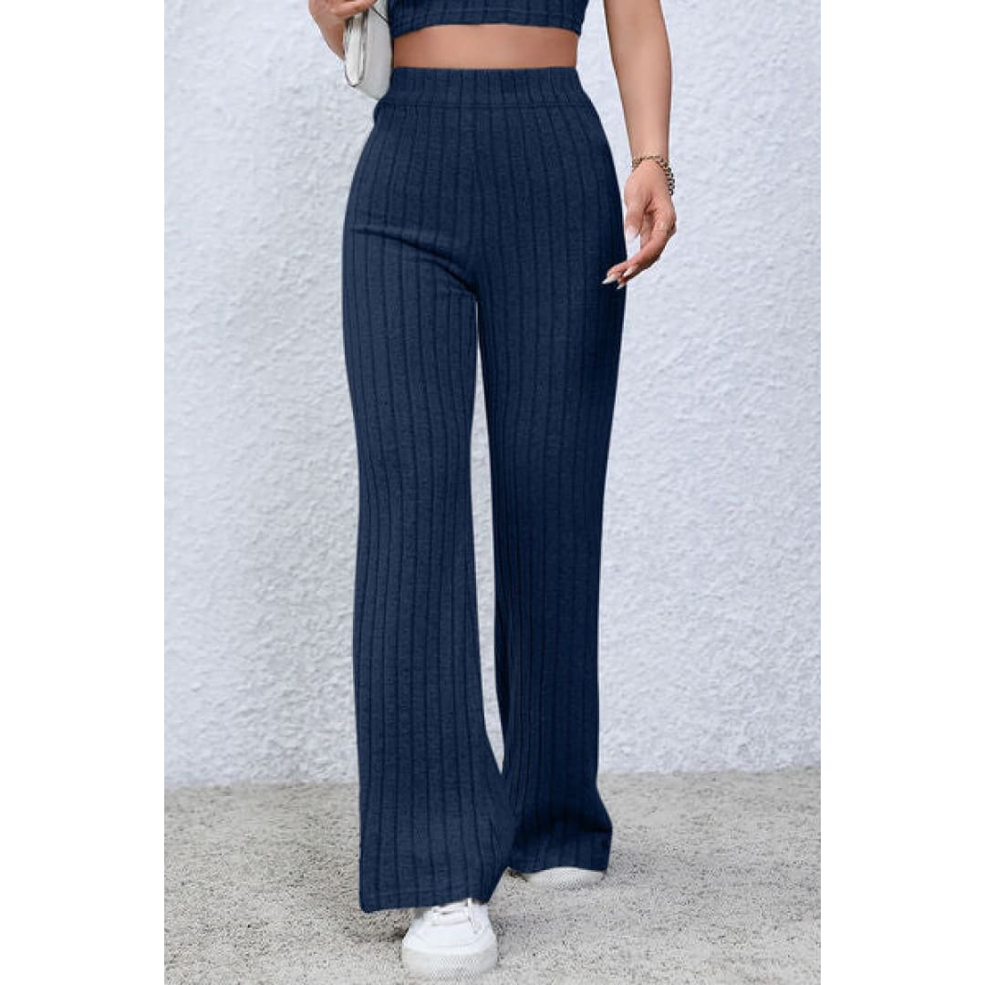 Basic Bae Full Size Ribbed High Waist Flare Pants | The Urban Clothing Shop™
