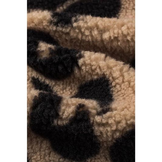 Black Contrast Trimmed Leopard Teddy Shacket | Fashionfitz