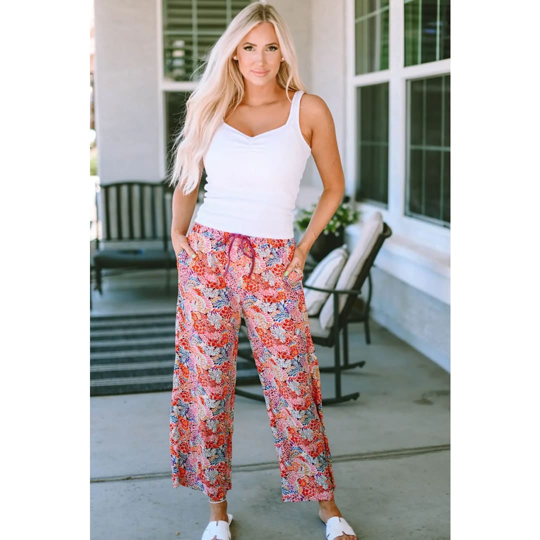 Black Drawstring Elastic Waist Casual Wide Leg Pants | Fashionfitz