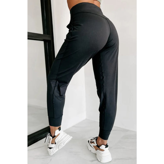 Black Exposed Seam High Waist Pocketed Joggers | Fashionfitz