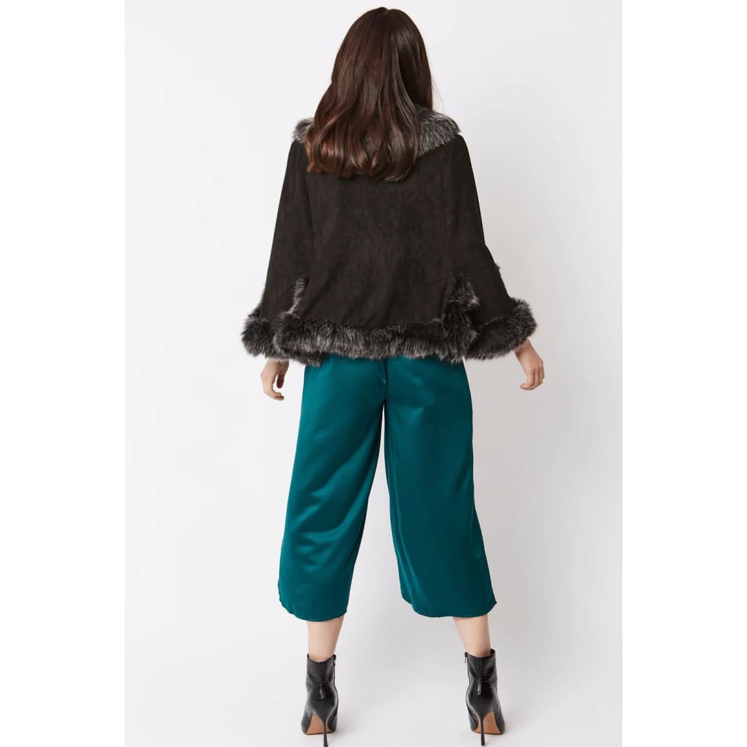 Black Faux Fur Suede Cape Jacket | Buy Me Fur Ltd