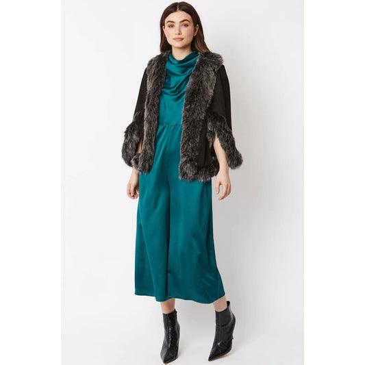 Black Faux Fur Suede Cape Jacket | Buy Me Fur Ltd