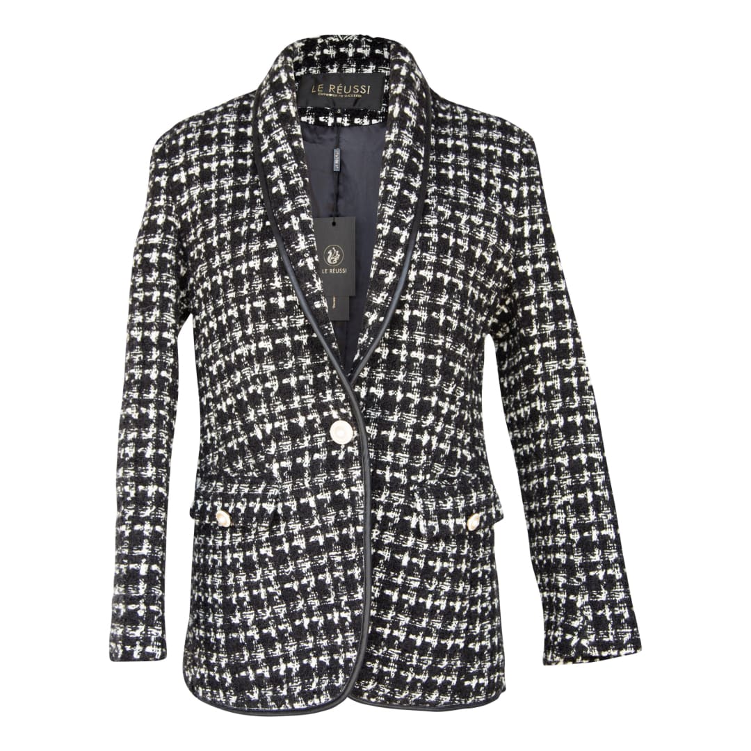 Black & White Tweed Checkers Blazer | Le Réussi
