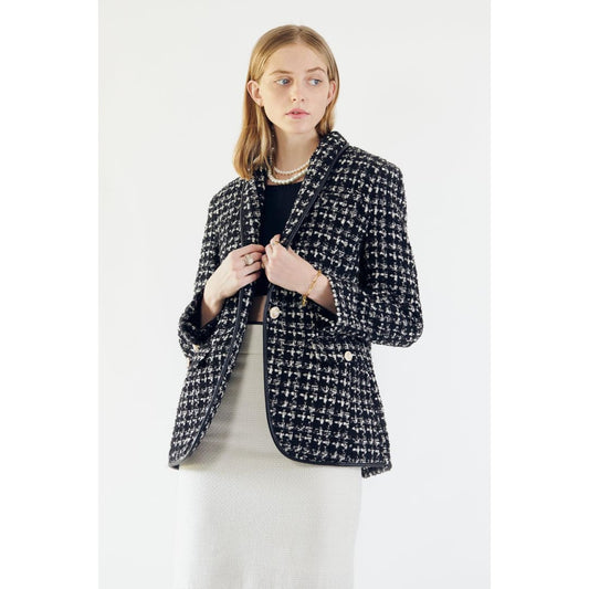 Black & White Tweed Checkers Blazer | Le Réussi