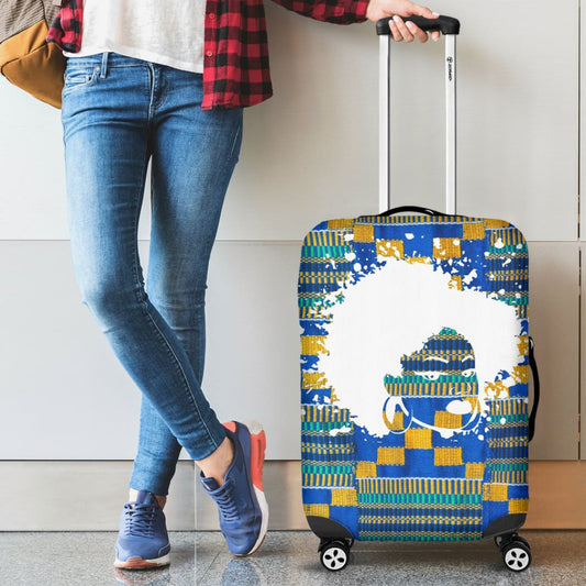 Blue Kente Don’t Touch My Hair Luggage Cover | The Urban Clothing Shop™