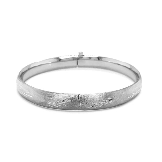 Classic Floral Carved Bangle in 14k White Gold (8.0mm) | Richard Cannon Jewelry