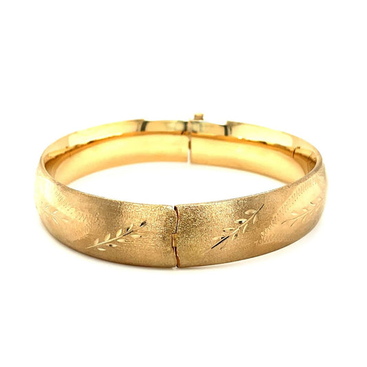 Classic Floral Carved Bangle in 14k Yellow Gold (13.5mm) | Richard Cannon Jewelry